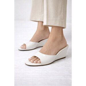 Reformation White Patent Leather Wedge Sandals Women’s Slip On Open Toe Size 6